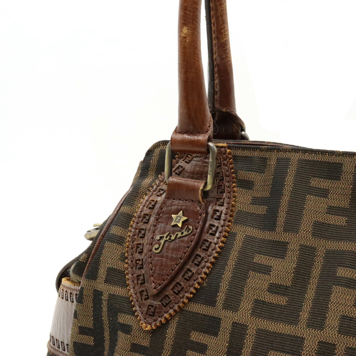 Fendi Zucca Etnico Nylon Canvas Leather Handbag