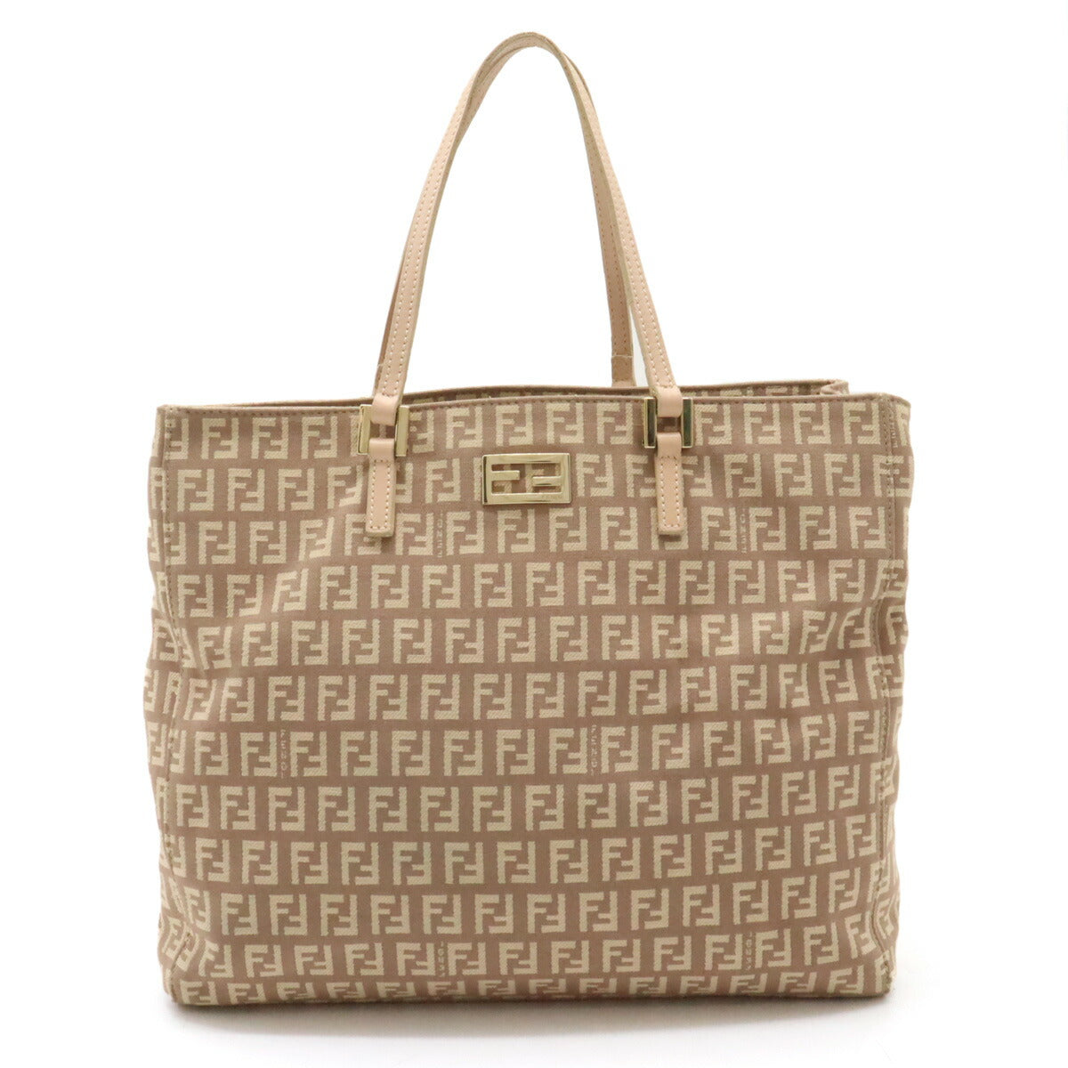 Fendi Zucchino Zucca Canvas Leather Tote Bag