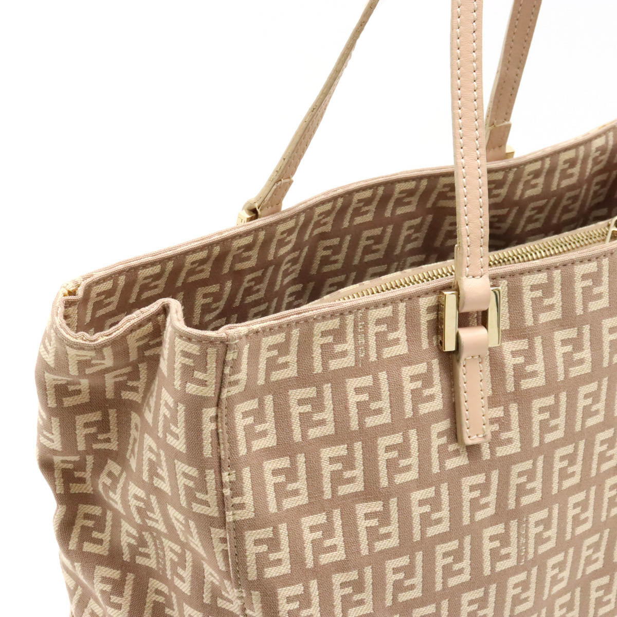Fendi Zucchino Zucca Canvas Leather Tote Bag