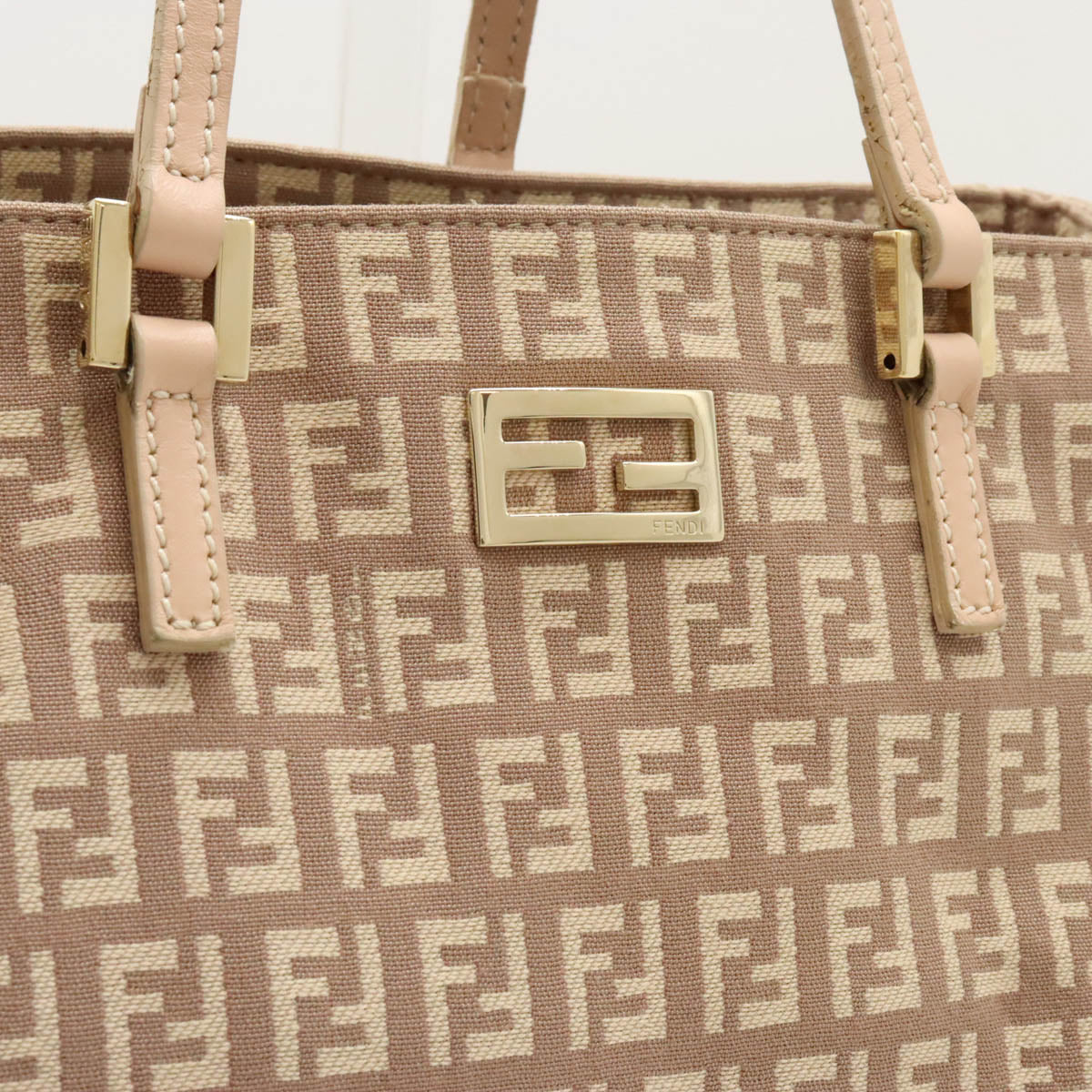 Fendi Zucchino Zucca Canvas Leather Tote Bag