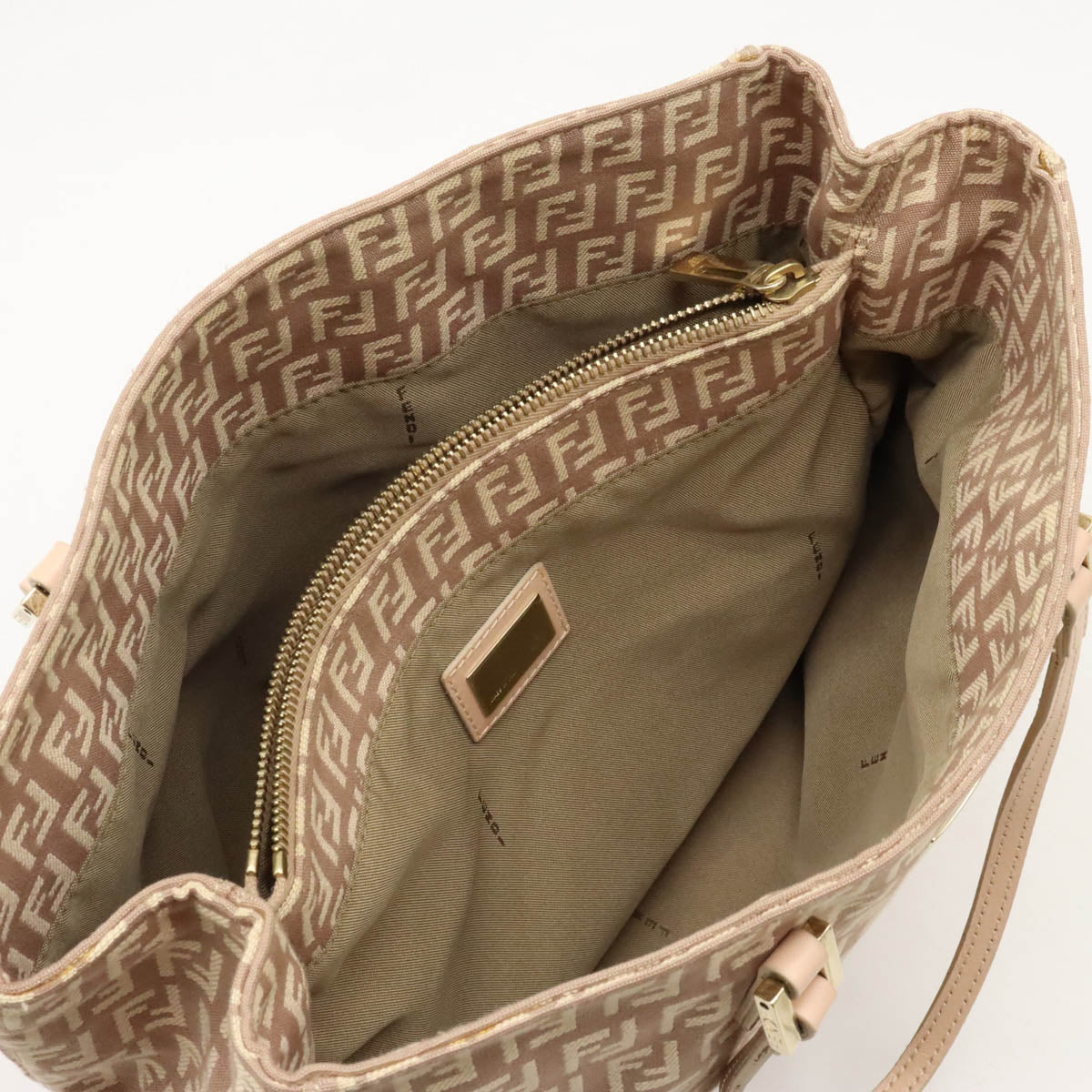 Fendi Zucchino Zucca Canvas Leather Tote Bag