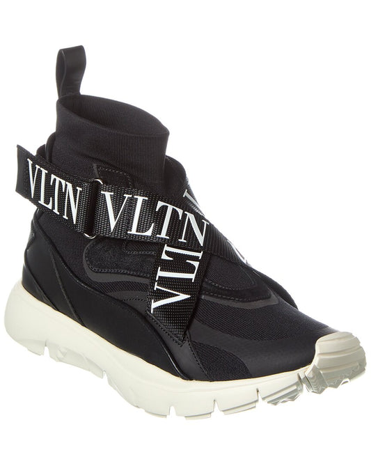 Valentino Knit & Leather Sneaker Black