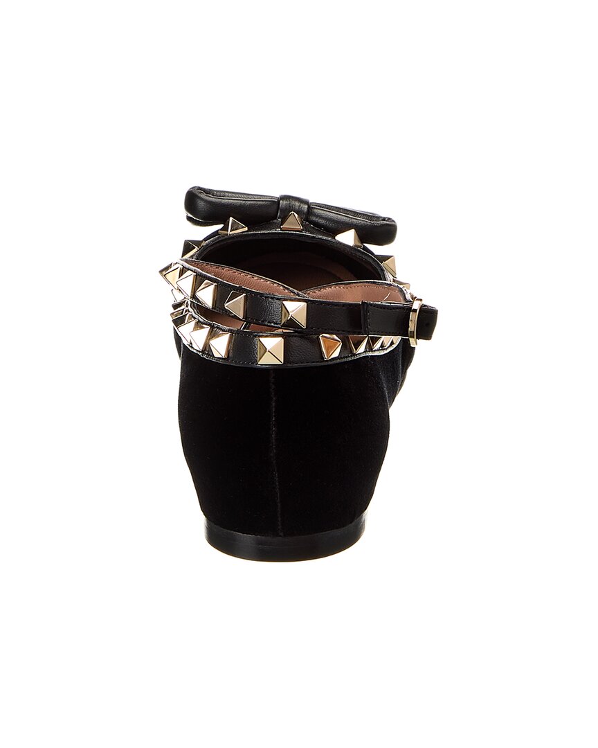 Valentino Rockstud Velvet & Leather Flat