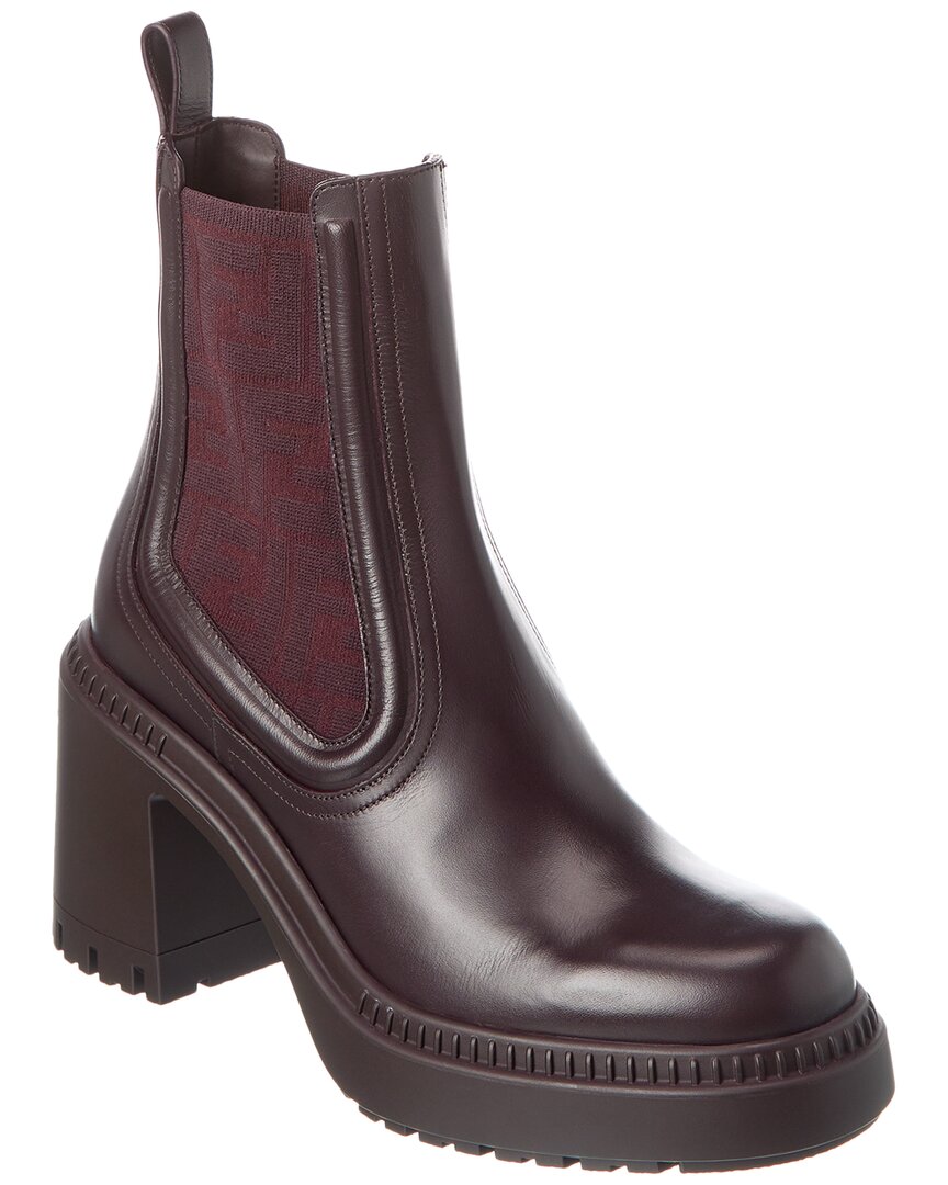 Fendi Ff Logo Domino Leather Boot Brown Multi