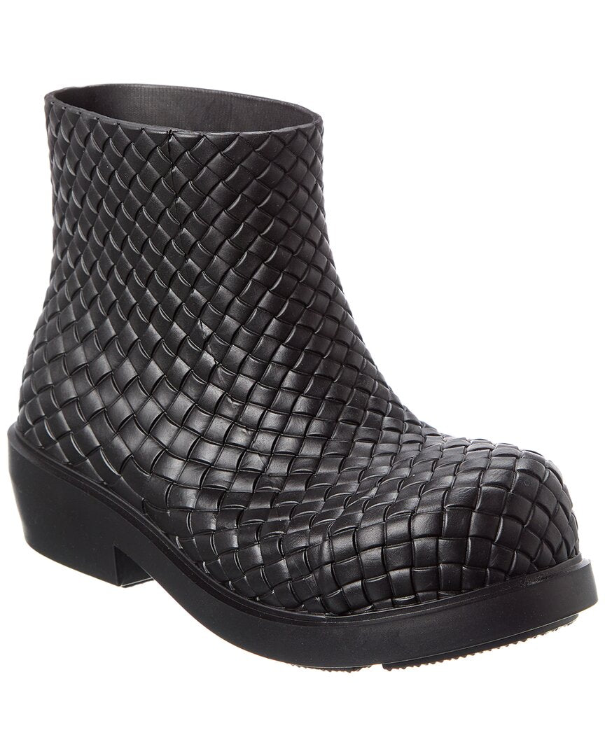 Bottega Veneta Fireman Intreccio Rubber Boot Black