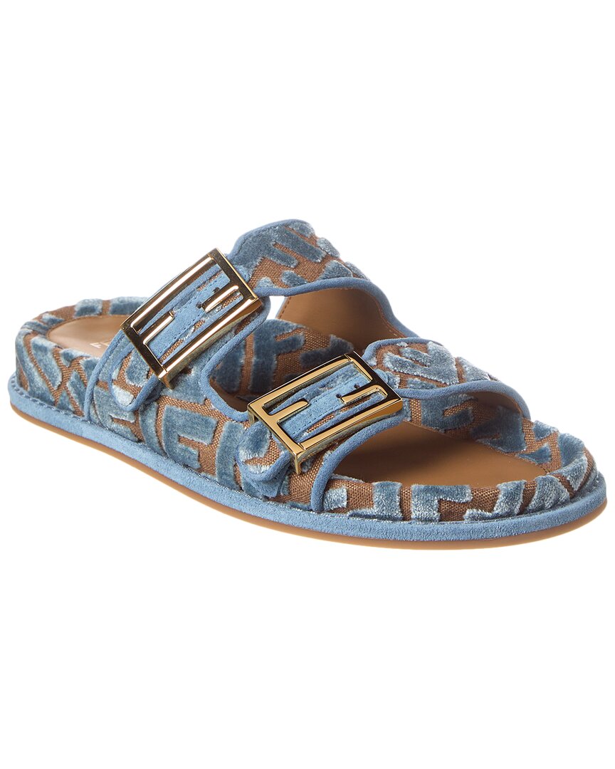 Fendi Feel Ff Jacquard Velvet Sandal Blue