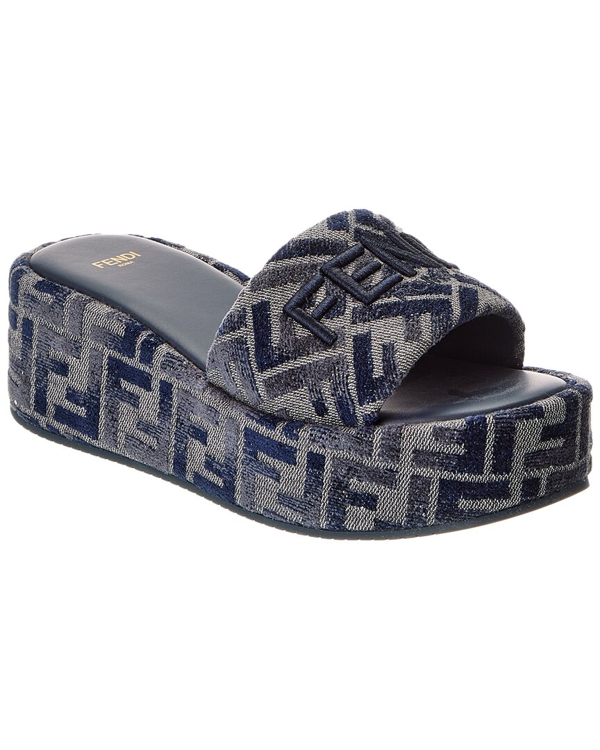 Fendi Sunshine Ff Chenille Platform Sandal 36 Blue