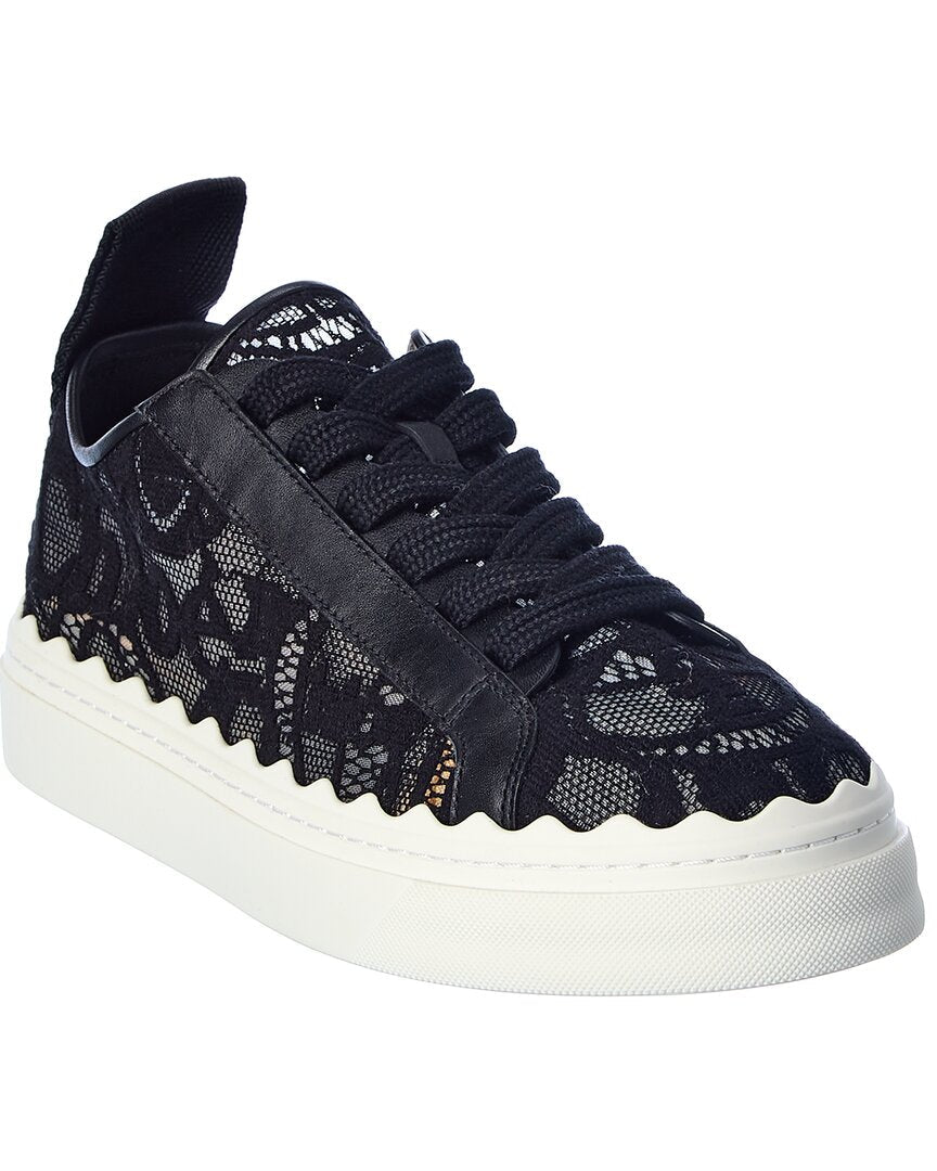 Chloe Lauren Lace & Leather Sneaker Black