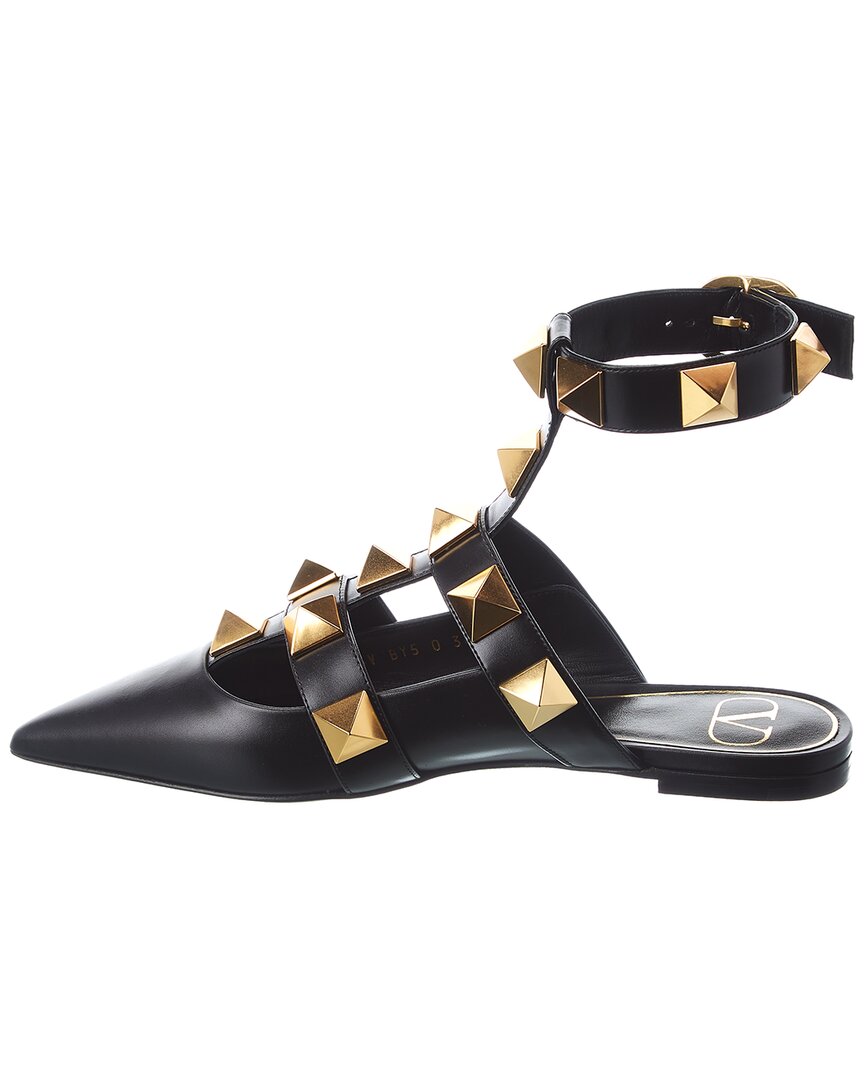 Valentino Roman Stud Leather Ankle Strap Flat