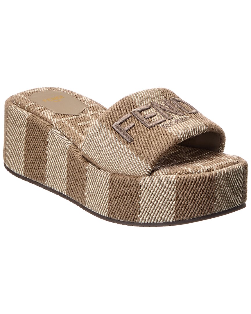 Fendi Sunshine Canvas Platform Sandal 39 Grey Multi