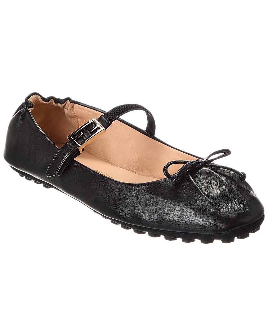 Fendi Baguette Leather Ballet Flat Black