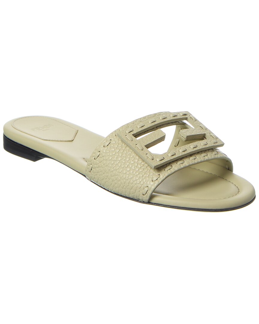 Fendi Ff Baguette Leather Sandal Green