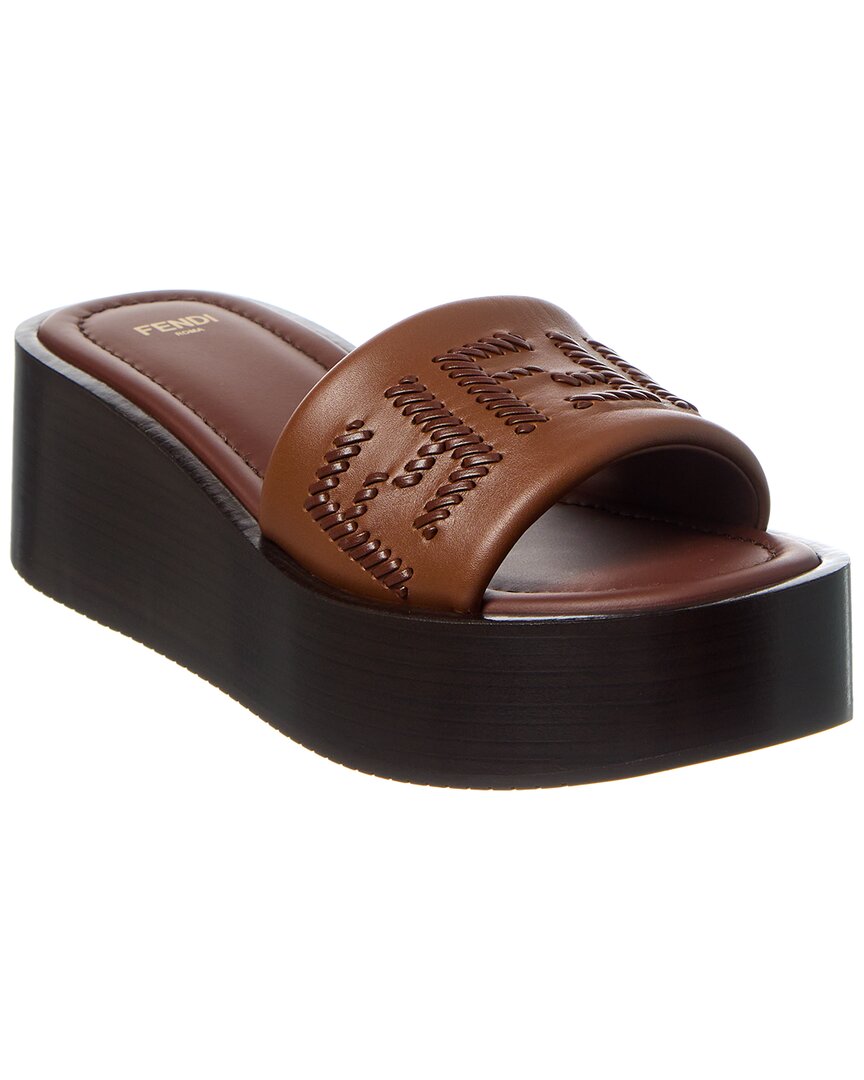 Fendi Sunshine Leather Flatform Sandal 37.5 Brown Multi