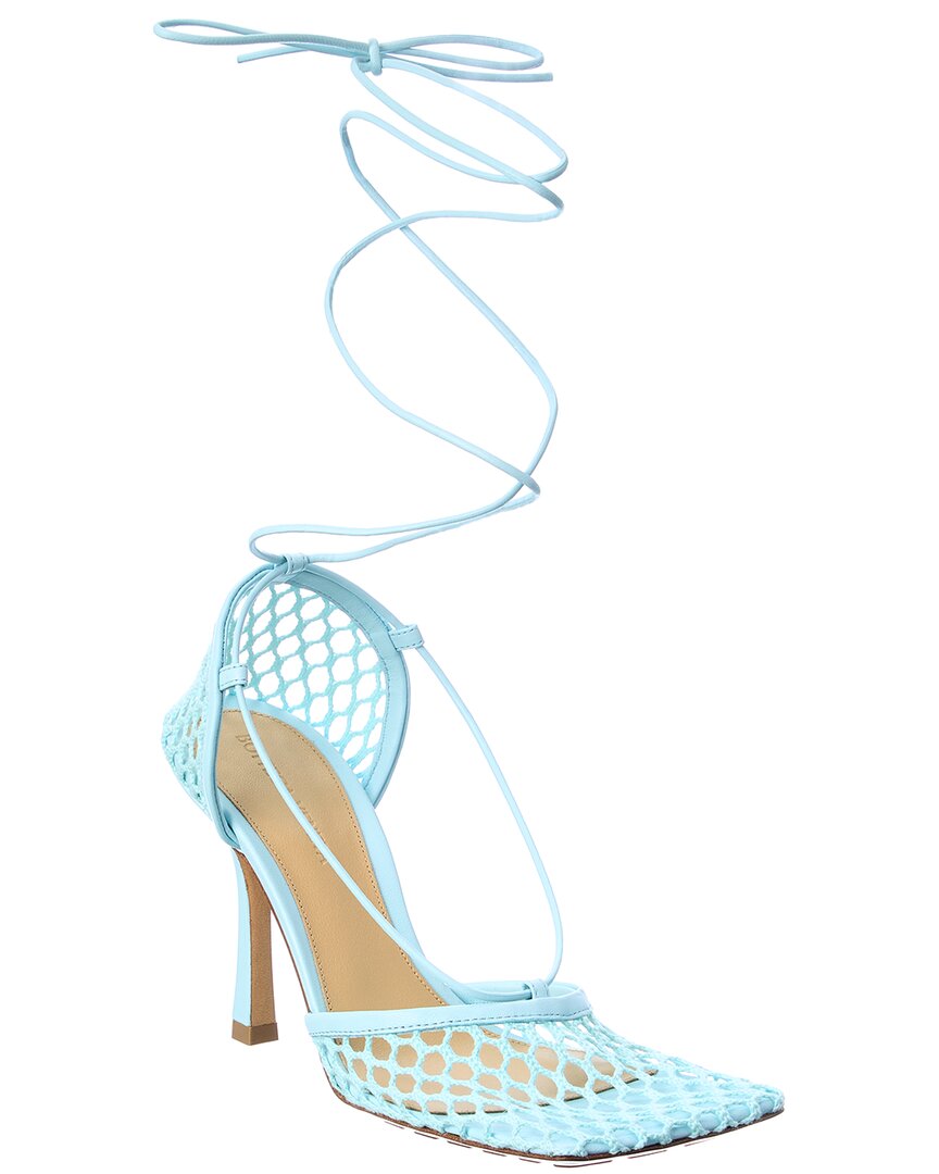Bottega Veneta Stretch Leather Ankle Wrap Sandal Blue
