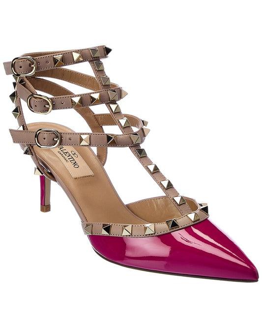 Valentino Rockstud Caged 65 Patent Ankle Strap Pump Pink