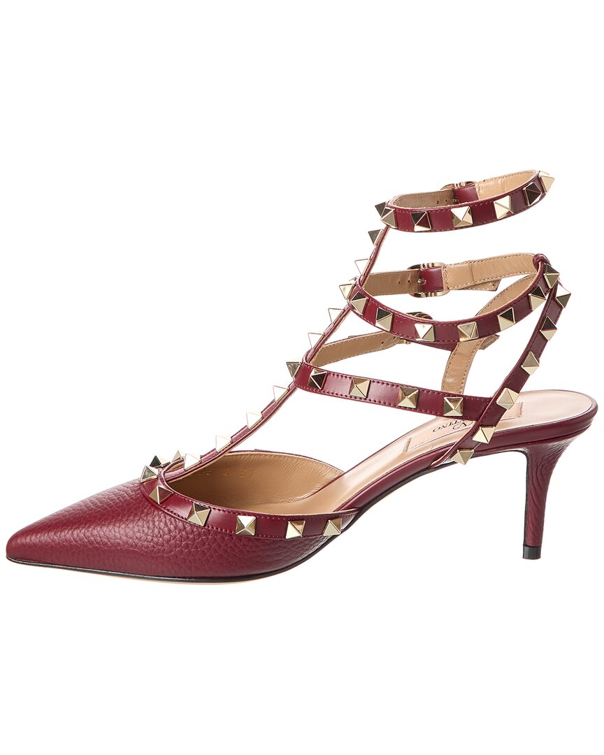 Valentino Rockstud Caged 65 Grainy Leather Ankle Strap Pump