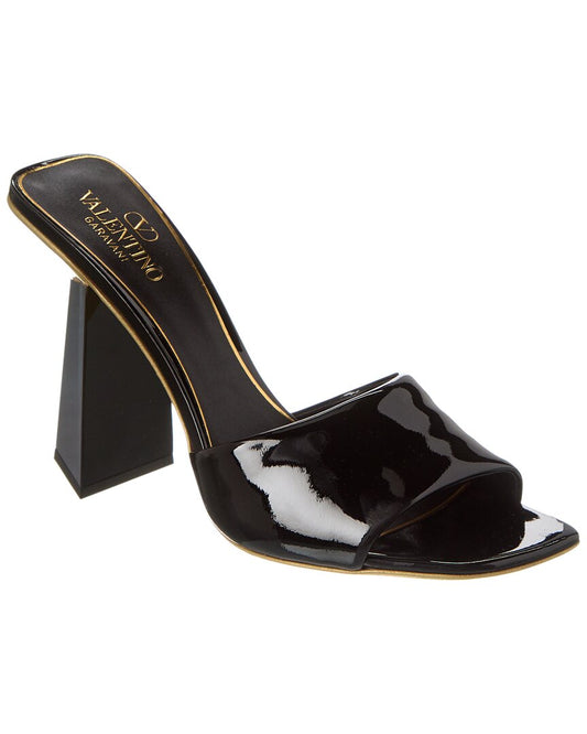Valentino One Stud 105 Patent Sandal Black