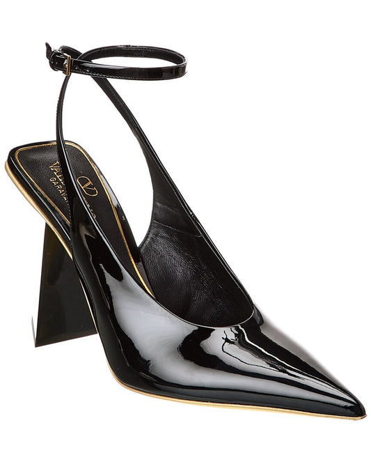 Valentino One Stud 100 Patent Slingback Pump Black