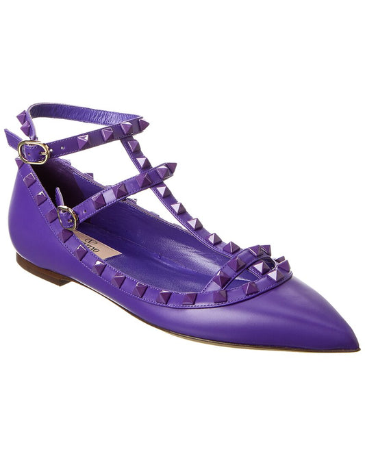 Valentino Rockstud Caged Leather Flat Purple