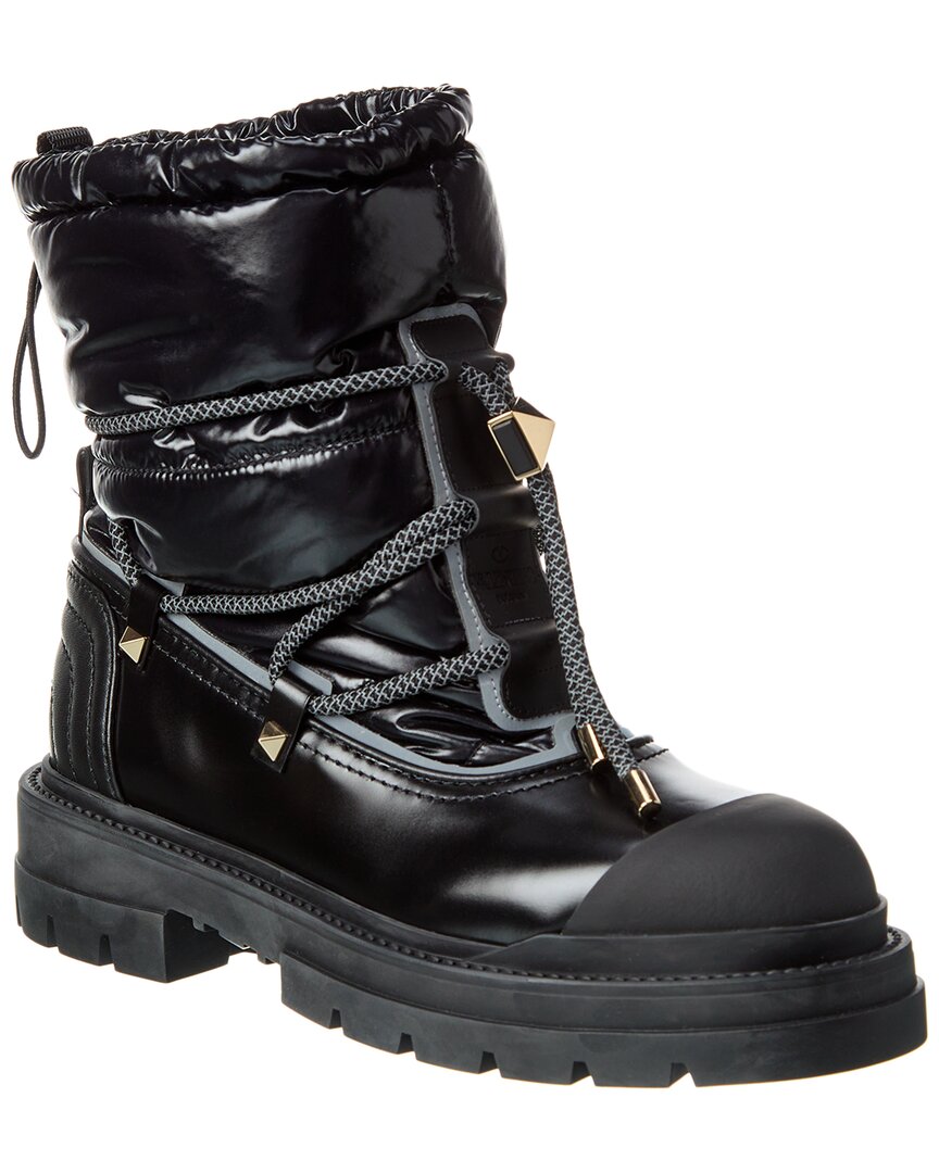 Valentino Rockstud Leather Winter Bootie Black