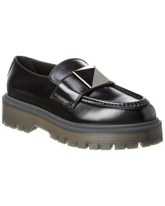 Valentino One Stud 45 Leather Loafer Black