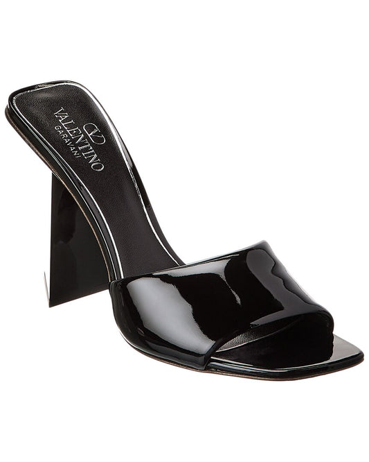Valentino One Stud 100 Patent Sandal Black