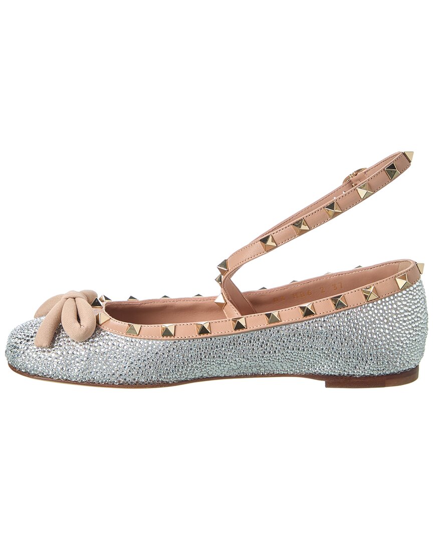 Valentino Rockstud Satin & Leather Flat