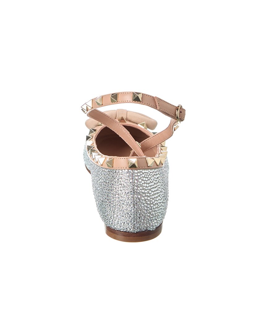 Valentino Rockstud Satin & Leather Flat