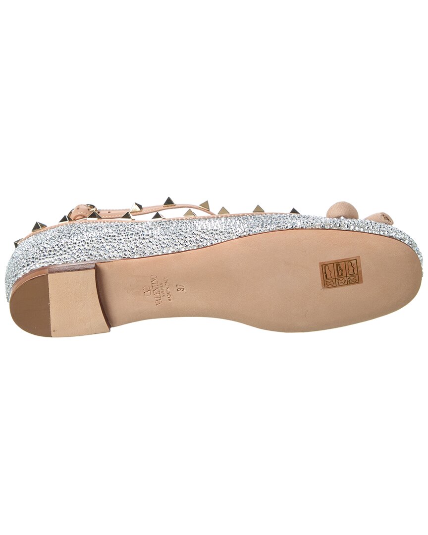 Valentino Rockstud Satin & Leather Flat