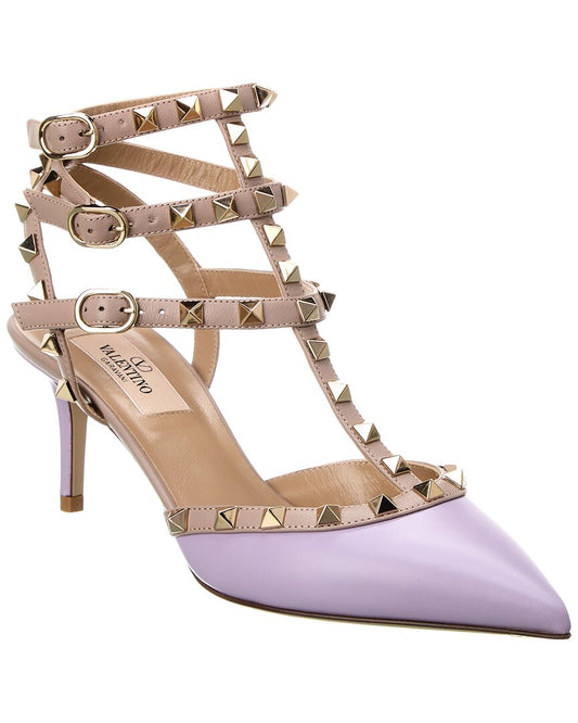 Valentino Rockstud Caged 65 Leather Ankle Strap Pump Multi