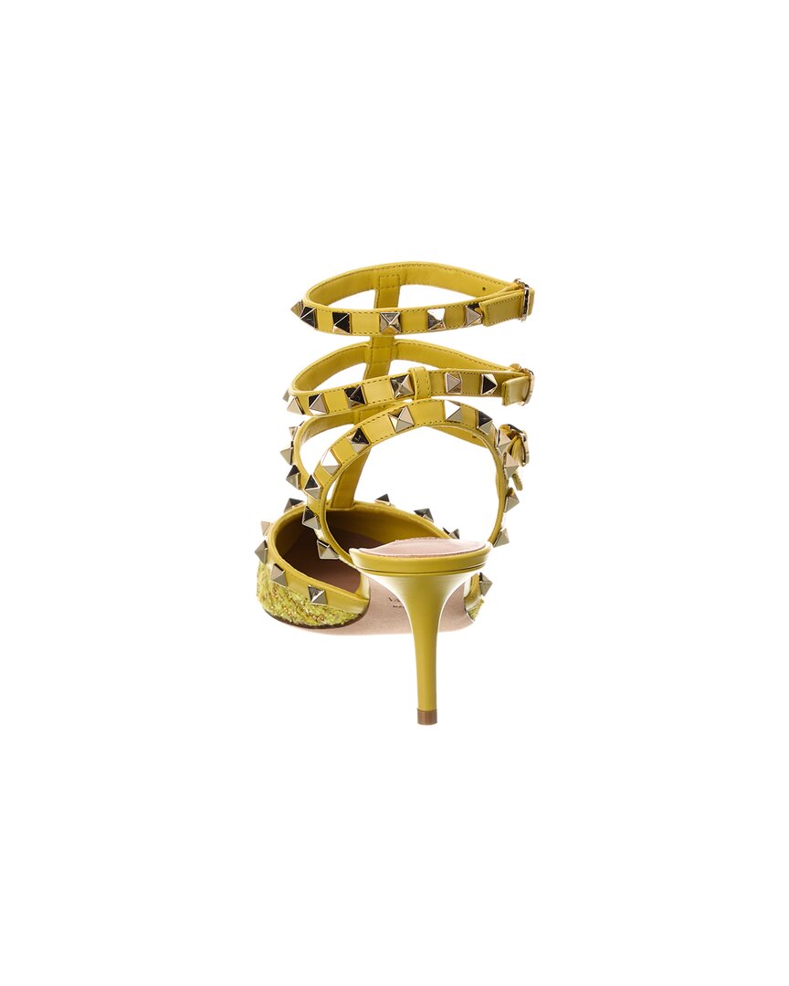 Valentino Rockstud Caged 65 Leather & Tweed Ankle Strap Pump
