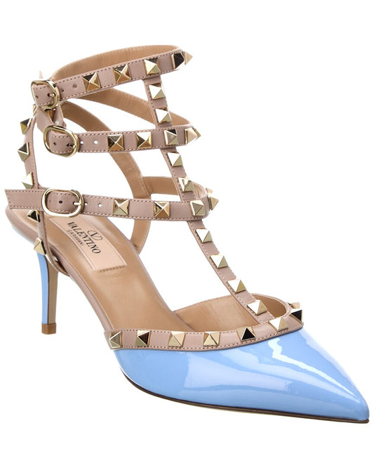 Valentino Rockstud Caged 65 Patent Ankle Strap Pump Blue