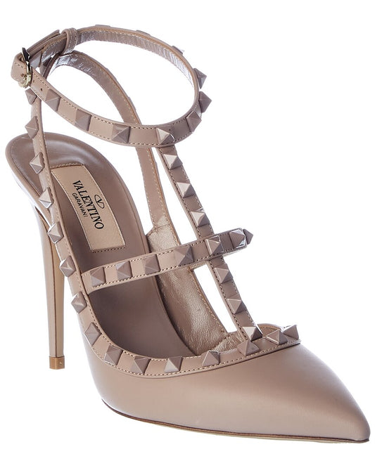 Valentino Rockstud Caged 100 Leather Pump Beige