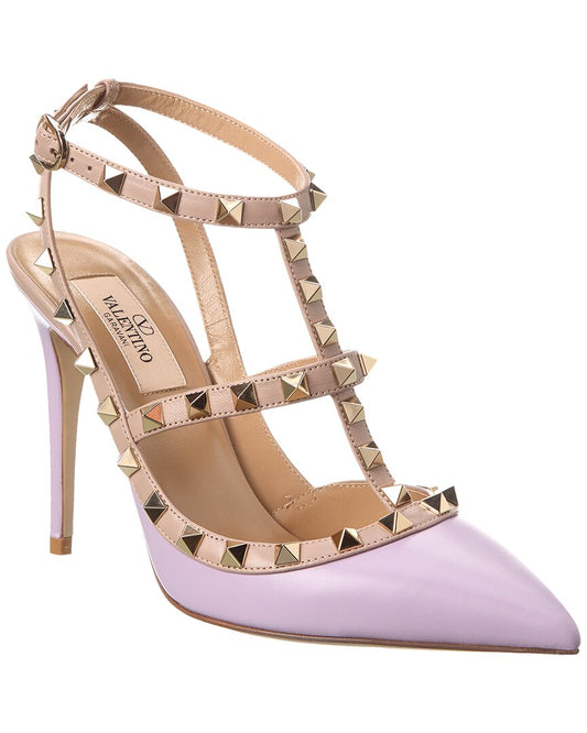 Valentino Rockstud Caged 100 Leather Pump Purple