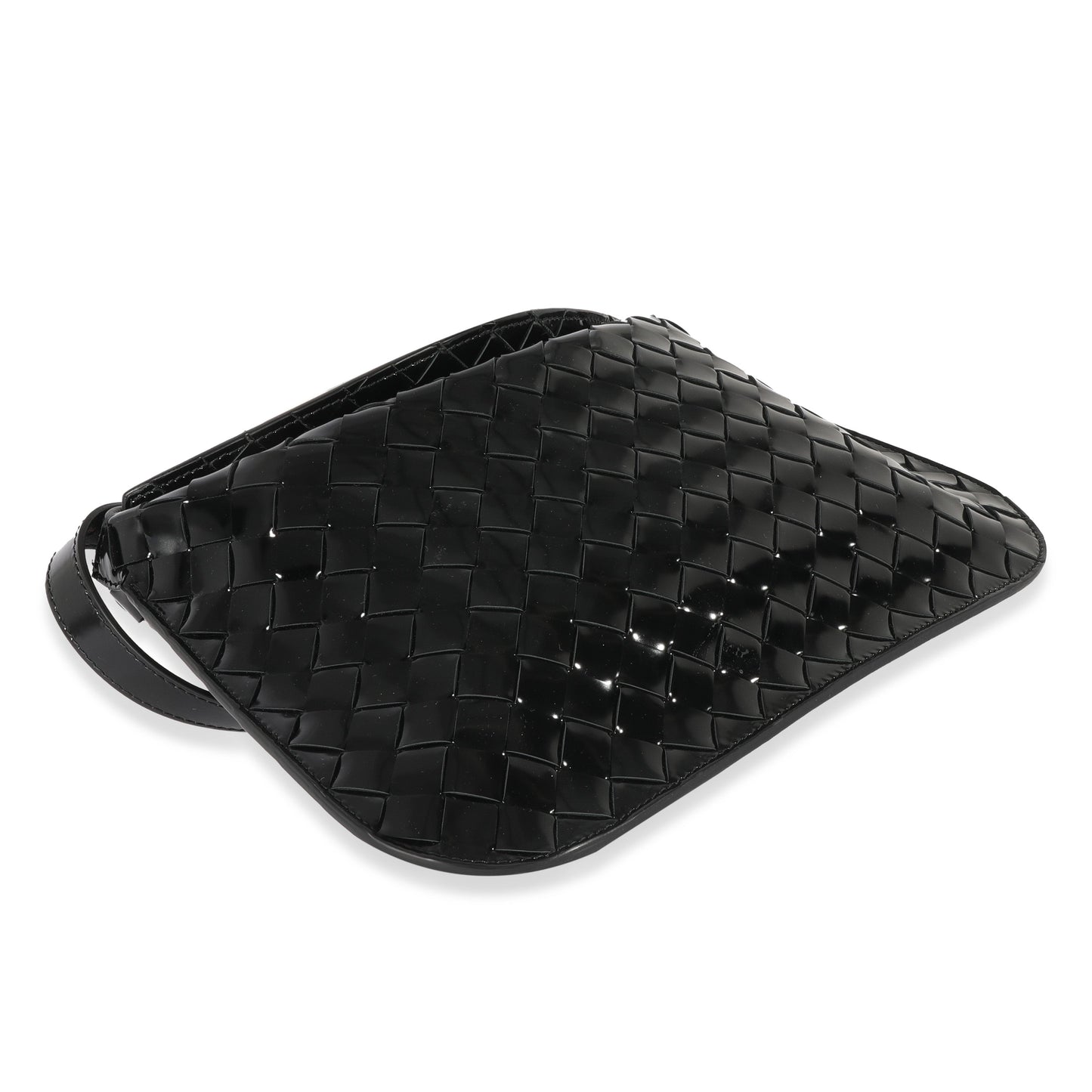 BOTTEGA VENETA Black Intrecciato Patent Shoulder Bag