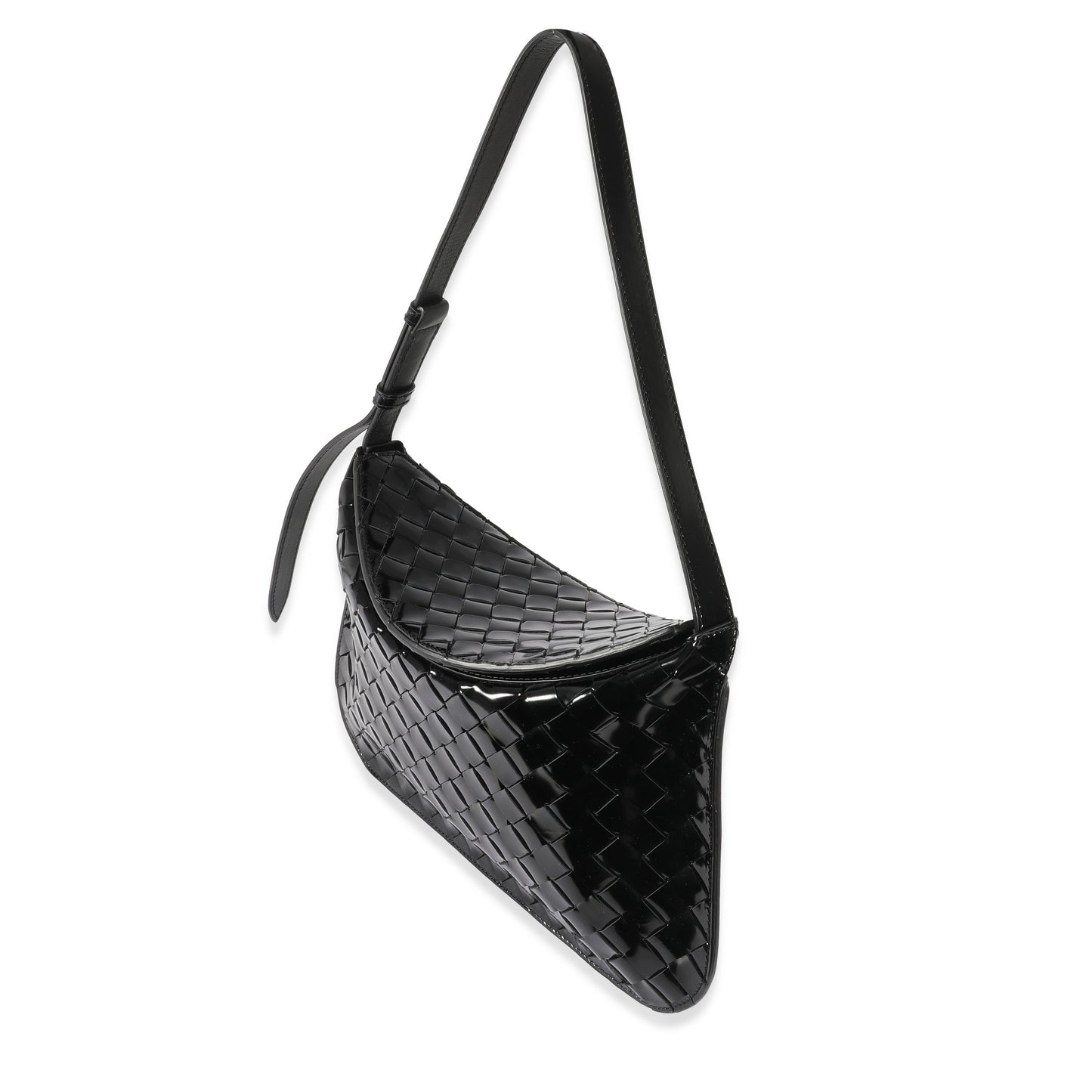 BOTTEGA VENETA Black Intrecciato Patent Shoulder Bag
