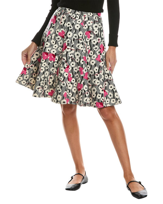 Valentino Printed Wool Skirt White