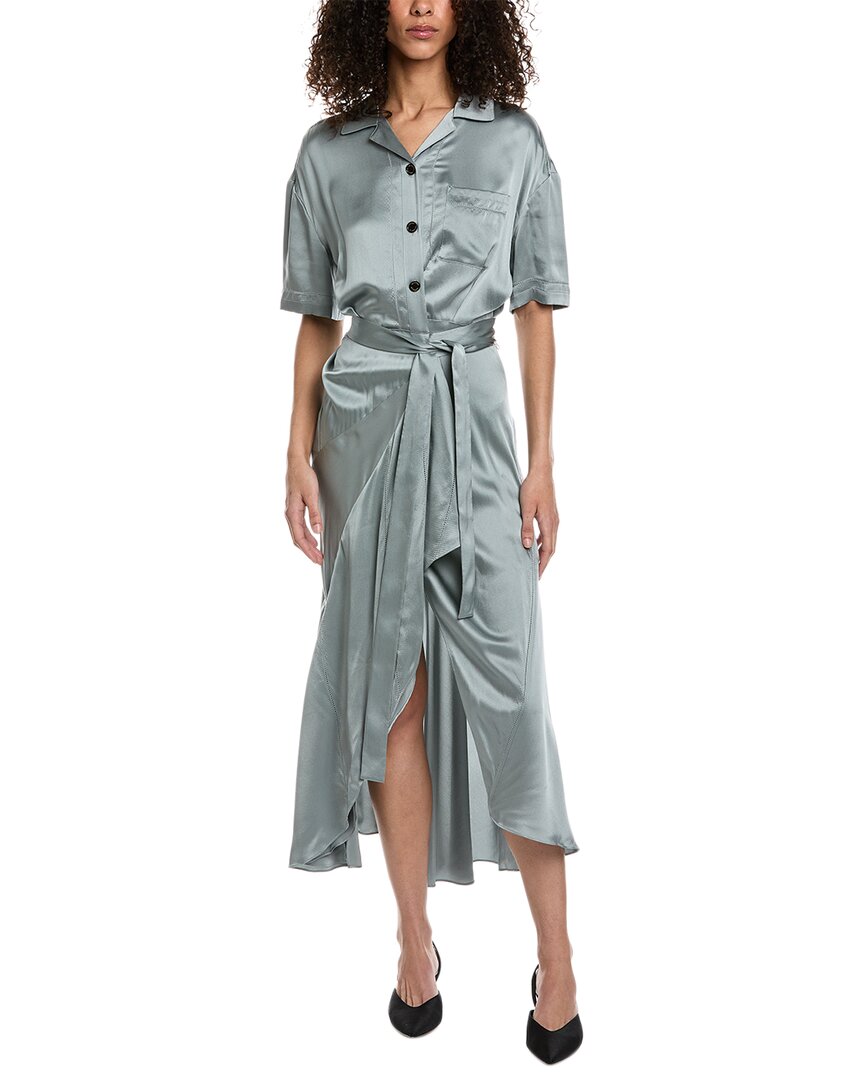 Burberry Emily Tie-Waist Silk Shirtdress Blue