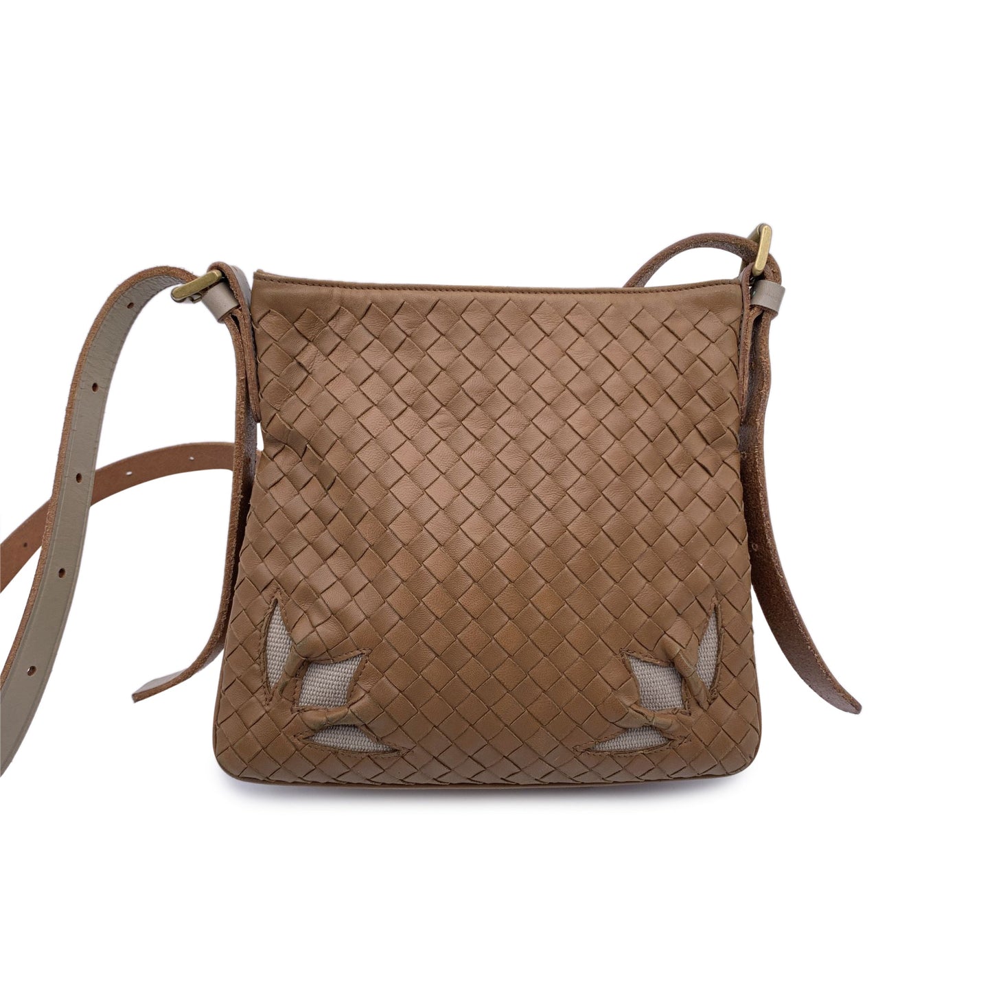 BOTTEGA VENETA Beige Cut Out Intrecciato Leather Woven Shoulder Bag