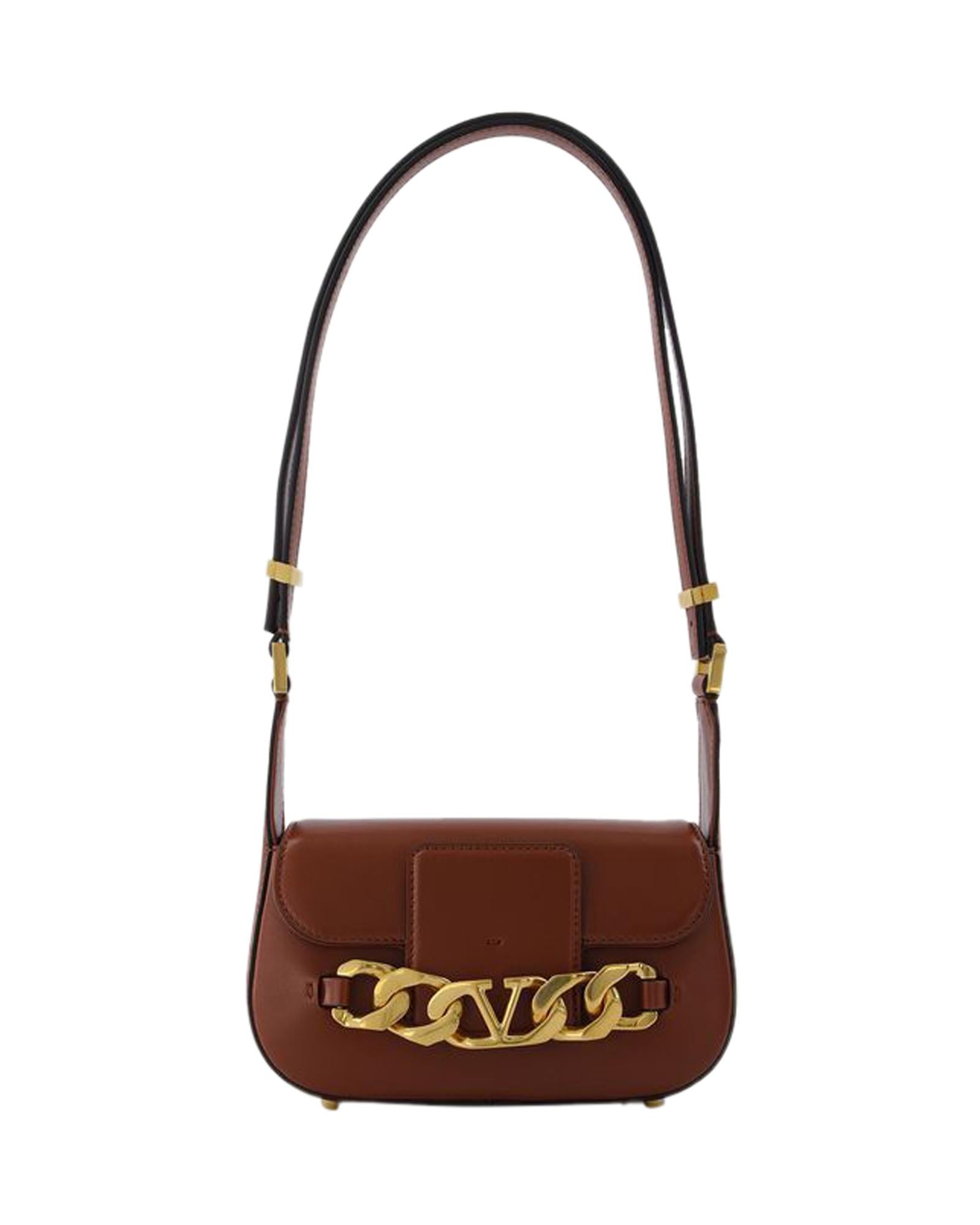Valentino Garavani Roman Stud Shoulder Bag Chain Detail Women Brown Handbags ONE SIZE Brown
