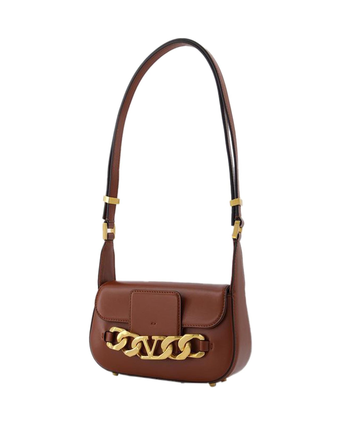 Valentino Garavani Roman Stud Shoulder Bag Chain Detail Women Brown Handbags