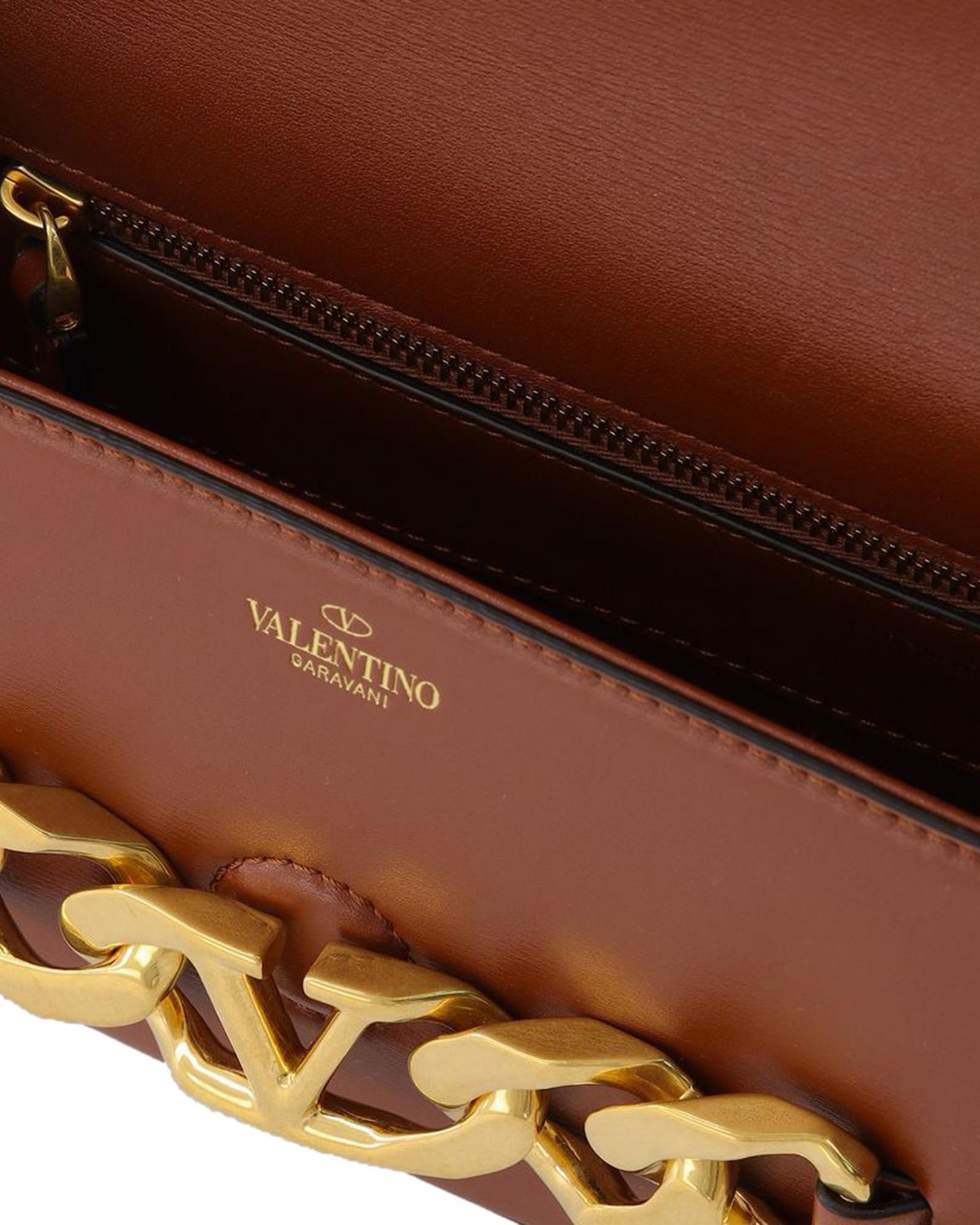 Valentino Garavani Roman Stud Shoulder Bag Chain Detail Women Brown Handbags