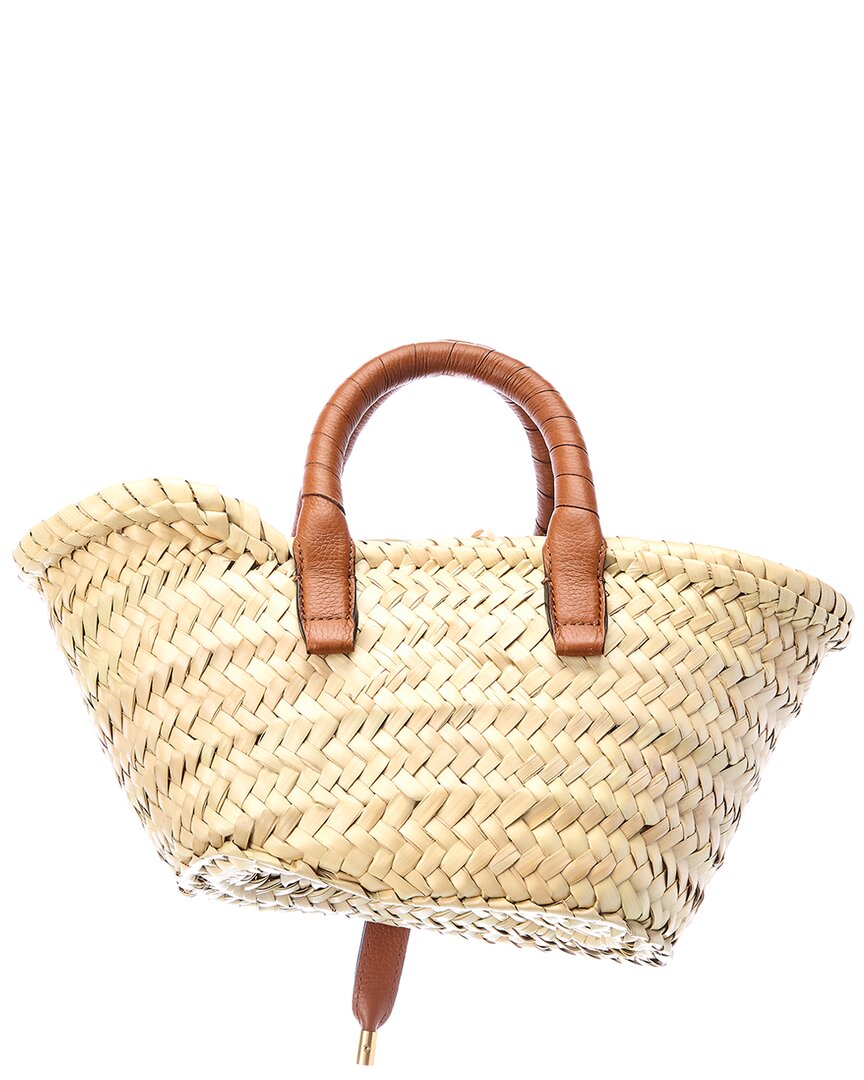 Chloe Marcie Mini Raffia & Leather Tote