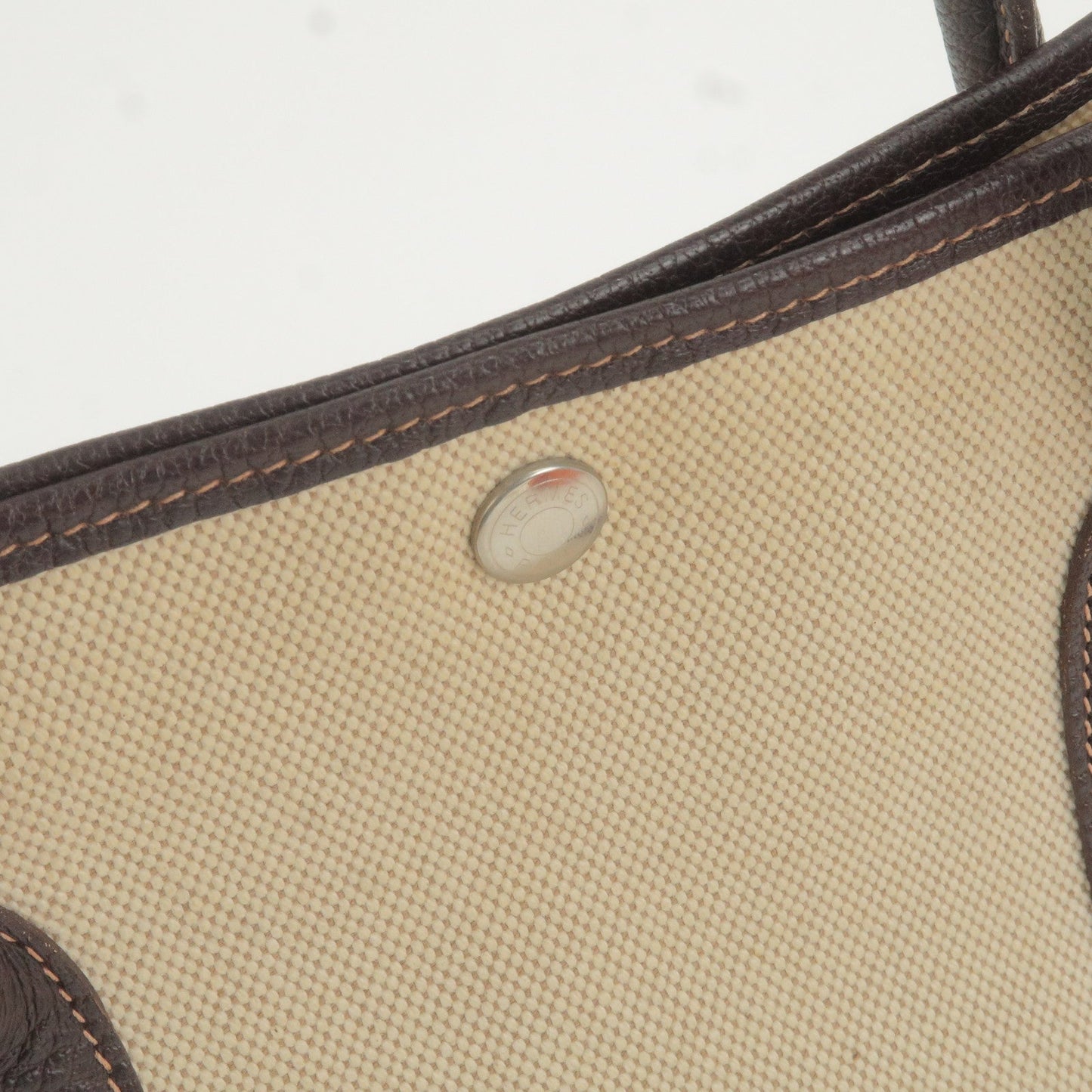 HERMES Canvas Leather Garden Party PM Tote Bag Beige G Stamp