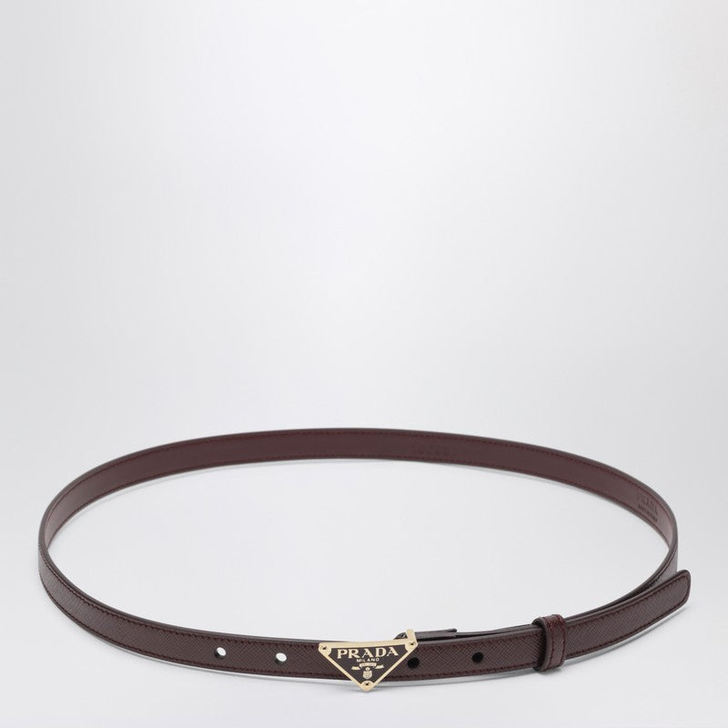 Prada Burgundy Saffiano Belt With Triangle Logo Women
