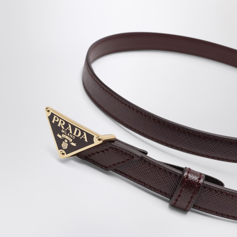 Prada Burgundy Saffiano Belt With Triangle Logo Women