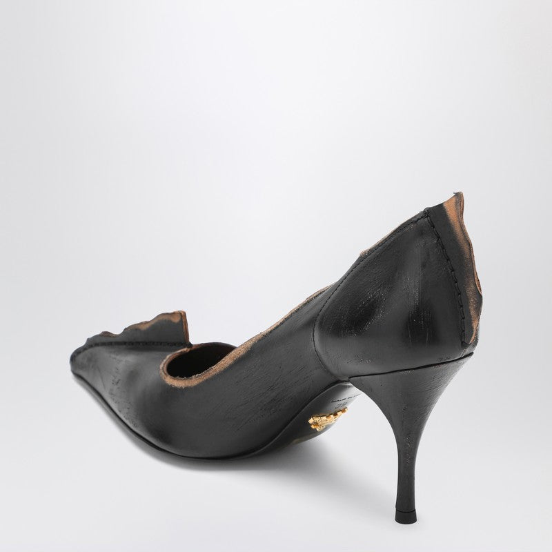 Prada Black/Tan Antique Leather Pumps Women