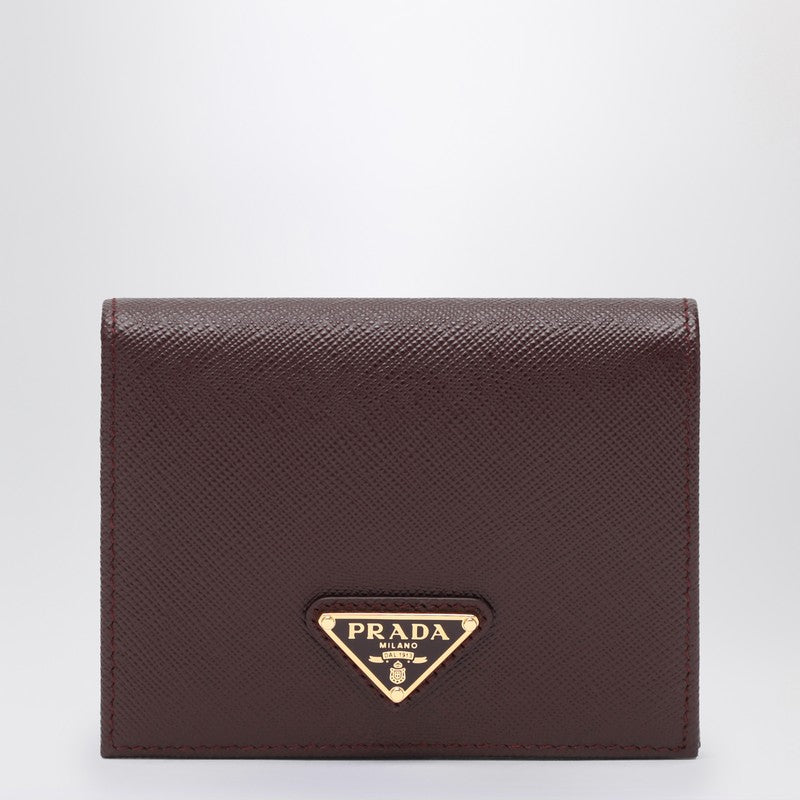 Prada Burgundy Saffiano Leather Small Wallet Women