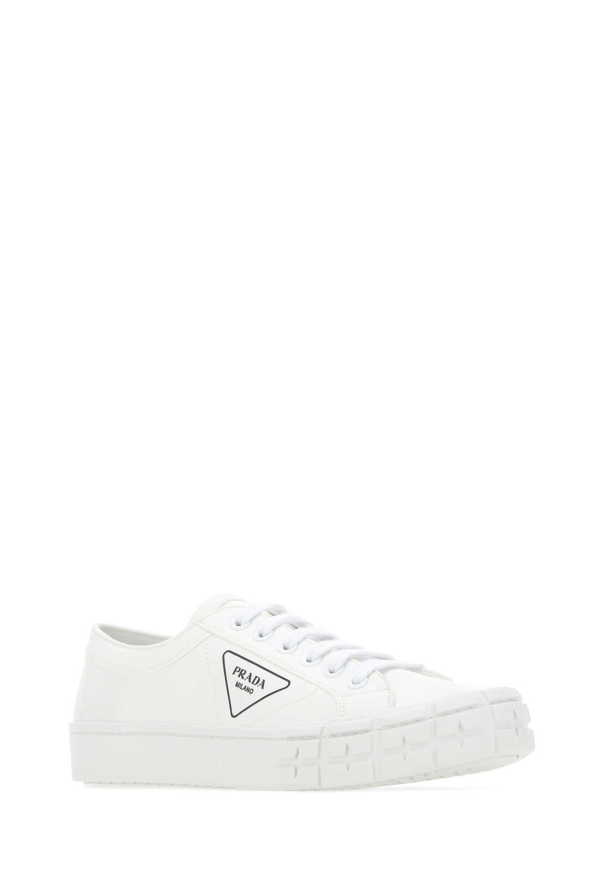 Prada Men White Gabardine Wheel Sneakers