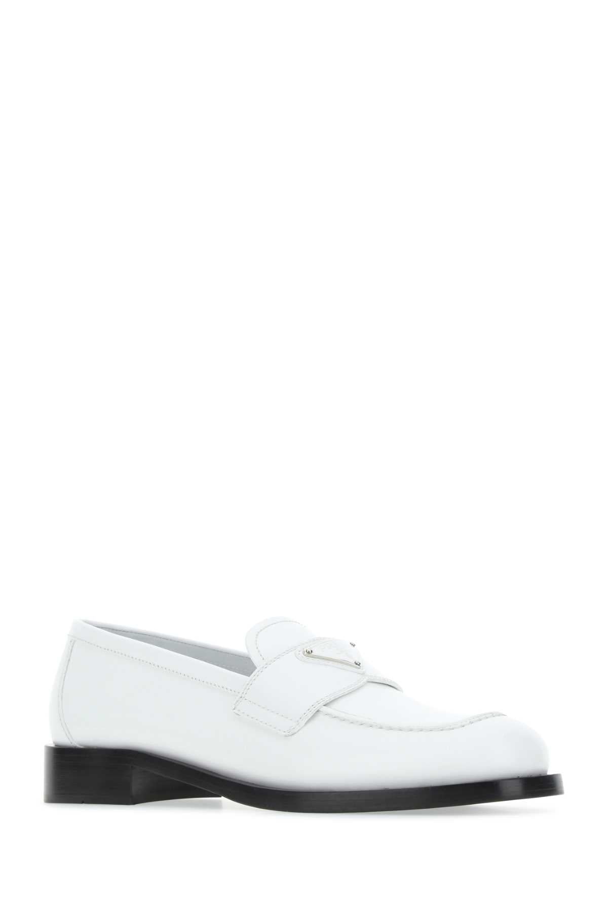 Prada Women White Leather Loafers